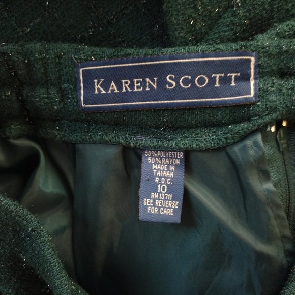 Karen Scott Green Textured High Waisted Pencil Skirt With Pockets - Picture 10 of 10